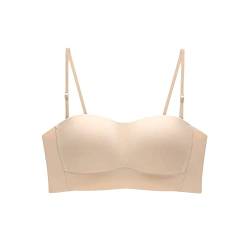 Damen Trägerloser Bandeau BH Ohne Bügel Gepolsterter Brarette mit wandelbarem Schultergurt Dehnbar Invisible Unterwäsche Bandeau Tube Top BH (as3, numeric, jaspo_2x_o, jaspo_2x_ot, Beige, 32/70AB) von FFWTPY