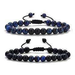 FFWTPY 12MM Naturstein Armband für Herren und Damen Verstellbares Chakra Perlenarmband Tigerauge Vulkanstein Armkette Armband Schmuck set Geschenk für Familie Freunde Geburtstag von FFWTPY