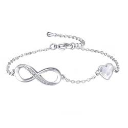 FFWTPY Armband Damen Unendlichkeit Herz Armbänder Silber Kristallen Verstellbar Armkette Armschmuck Edelstahl Armbänder Geschenk für Geburtstags Weihnachten (Weiß) von FFWTPY