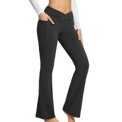 FFWTPY Damen Schlaghose Jogginghose Hohe Taille Yogahose mit Taschen Bootcut Freizeithose Weites Bein Straighthose Trainingshose Activewear-Hosen für Sport Yoga Alltag von FFWTPY