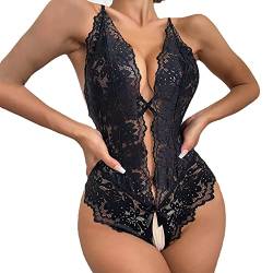 FFWTPY Damen Sexy Body Dessous Halfter Spitze mit Tiefer V-Ausschnitt Babydoll Einteiliger Negligee Erotische Nachtwäsche Unterwäsche Teddy Bodysuit Lingerie von FFWTPY