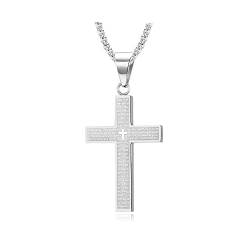 FFWTPY Kreuz Kette Herren Damen Silber Schwarz Halskette mit Kreuz Anhänger Edelstahl Kreuzkette Personalisierter Panzerkette Hip Hop Schmuck Geschenk (Silbrig) von FFWTPY