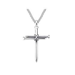 FFWTPY Kreuz Kette Herren Damen Silber Schwarz Halskette mit Kreuz Anhänger Edelstahl Kreuzkette Personalisierter Panzerkette Hip Hop Schmuck Geschenk (Silbrig zwei) von FFWTPY