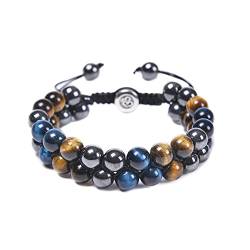 Perlen Naturstein Heilsteine Edelstein Armband für Herren Perlenarmband Chakra Armbänder Tigerauge Achat Lavastein Steine Schmuck für Damen Frauen Freundschaftsarmband von FFWTPY