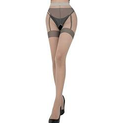 Strumpfhose mit offenem Schritt für Damen Feinstrumpfhose mit Muster Strapsstrumpfhose Microfaser Pantyhose Elastisch Schwarz viele weitere Farben Transparent Reißfest Dünn 1 Stück von FFWTPY