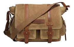 FFelsenfest Canvas Vintage Überschlagtasche Umhängetasche Khaki | Viele Staufächer vorhanden | Gefertigt aus Canvas/Leder Mix | 36 x 42 x 12 cm von FFelsenfest