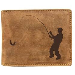 FFelsenfest Geldbörse Leder Portemonnaie mit Angler-Motiv I Geschenk für Angler I RFID Schutz von FFelsenfest