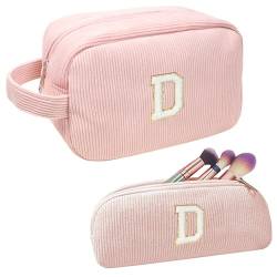 FFpaw Personalisiertes Make-up-Taschen-Set mit Anfangsbuchstaben, große Kord, adrette Kosmetiktasche, Reise-Kulturbeutel, kleine Make-up-Tasche für Geldbörse, Make-up-Organizer, Tasche, von FFpaw