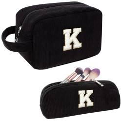 FFpaw Personalisiertes Make-up-Taschen-Set mit Anfangsbuchstaben, große Kord, adrette Kosmetiktasche, Reise-Kulturbeutel, kleine Make-up-Tasche für Geldbörse, Make-up-Organizer, Tasche, von FFpaw