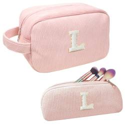 FFpaw Personalisiertes Make-up-Taschen-Set mit Anfangsbuchstaben, große Kord, adrette Kosmetiktasche, Reise-Kulturbeutel, kleine Make-up-Tasche für Geldbörse, Make-up-Organizer, Tasche, von FFpaw