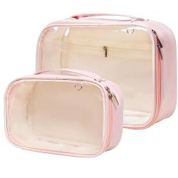 FFpaw Transparente Make-up-Taschen, TSA genehmigtes Kosmetiktaschen-Set, transparente Kulturtasche mit Reißverschluss-Griff, Kosmetiktaschen für Frauen, Pink Set, Reise-Kosmetiktasche von FFpaw