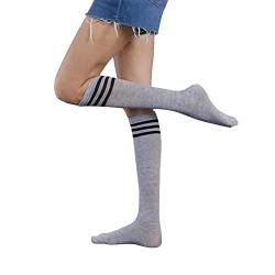 FGFD&OU Damen Kniestrümpfe Overknees Strümpfe Lange Strick Warme High knee Socken Leggings Strümpfe Ringel Überknie Cheerleader Kostüm Sportsocken für Damen und Mädchen (Wadenstrümpfe-Hellgrau) von FGFD&OU