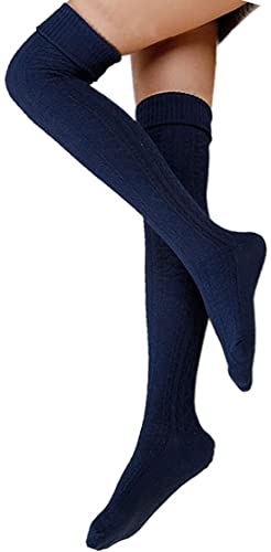 FGFD&OU Damen Overknee Socken Lange Strümpfe Strick Baumwolle Dicke Warme Überknie Kniestrümpfe Weihnachtssocken für Damen und Mädchen (Blau) von FGFD&OU