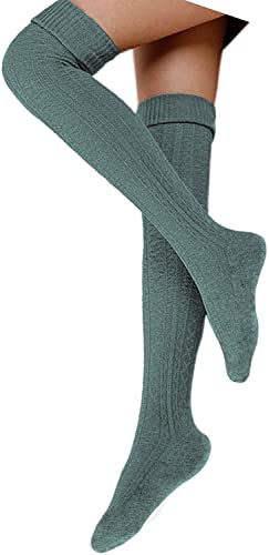 FGFD&OU Damen Overknee Socken Lange Strümpfe Strick Baumwolle Dicke Warme Überknie Kniestrümpfe Weihnachtssocken für Damen und Mädchen (Hellblau) von FGFD&OU
