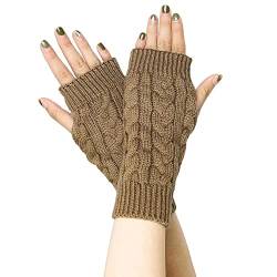 FGFD&OU Fingerlose Handschuhe für Damen Gestrickte Halb Fingerhandschuhe Kurzer Strickhandschuhe Fäustlinge Handwärmer Handgelenkwärmer Armstulpen Handstulpen Pulswärmer (1Paar-Braun) von FGFD&OU