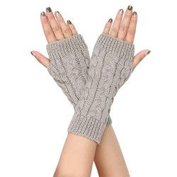 FGFD&OU Fingerlose Handschuhe für Damen Gestrickte Halb Fingerhandschuhe Kurzer Strickhandschuhe Fäustlinge Handwärmer Handgelenkwärmer Armstulpen Handstulpen Pulswärmer (1Paar-Hellgrau) von FGFD&OU