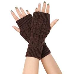 FGFD&OU Fingerlose Handschuhe für Damen Gestrickte Halb Fingerhandschuhe Kurzer Strickhandschuhe Fäustlinge Handwärmer Handgelenkwärmer Armstulpen Handstulpen Pulswärmer (1Paar-Kaffee) von FGFD&OU