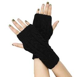 FGFD&OU Fingerlose Handschuhe für Damen Gestrickte Halb Fingerhandschuhe Kurzer Strickhandschuhe Fäustlinge Handwärmer Handgelenkwärmer Armstulpen Handstulpen Pulswärmer (1Paar-Schwarz) von FGFD&OU