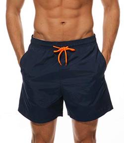 FGFD&OU Herren Badehose Schnelltrocknend Badeshorts Summer Swim Shorts lässige Badeshorts für Männer Sporthose kurz mit Mesh-Futter und Verstellbarem Tunnelzug (Marine, L) von FGFD&OU