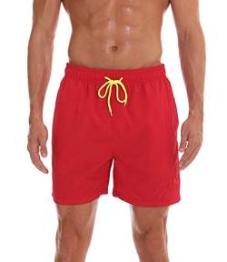 FGFD&OU Herren Badehose Schnelltrocknend Badeshorts Summer Swim Shorts lässige Badeshorts für Männer Sporthose kurz mit Mesh-Futter und Verstellbarem Tunnelzug (Rot, L) von FGFD&OU