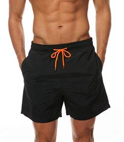 FGFD&OU Herren Badehose Schnelltrocknend Badeshorts Summer Swim Shorts lässige Badeshorts für Männer Sporthose kurz mit Mesh-Futter und Verstellbarem Tunnelzug (Schwarz, L) von FGFD&OU