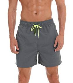 FGFD&OU Herren Badehose Schnelltrocknend Badeshorts Summer Swim Shorts lässige Badeshorts für Männer Sporthose kurz mit Mesh-Futter und Verstellbarem Tunnelzug (grau, XXL) von FGFD&OU