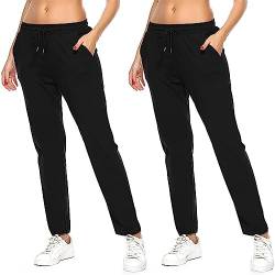 FGFD&OU Jogginghose Damen Sporthose Baumwolle für Frauen Sweathose Jogging Hose Mädchen Trainingshosen Slim Fit Jogger Sweatpants Lang Freizeithose Laufhosen für Damen (Zwei-Schwarz+Schwarz, 3XL) von FGFD&OU