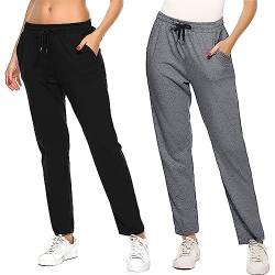 FGFD&OU Jogginghose Damen Sporthose Baumwolle für Frauen Sweathose Jogging Hose Mädchen Trainingshosen Slim Fit Jogger Sweatpants Lang Freizeithose Laufhosen für Damen (Zwei-Schwarz+Tiefgrau, XXL) von FGFD&OU