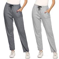 FGFD&OU Jogginghose Damen Sporthose Baumwolle für Frauen Sweathose Jogging Hose Mädchen Trainingshosen Slim Fit Jogger Sweatpants Lang Freizeithose Laufhosen für Damen (Zwei-Tiefgrau+Hellgrau, S) von FGFD&OU