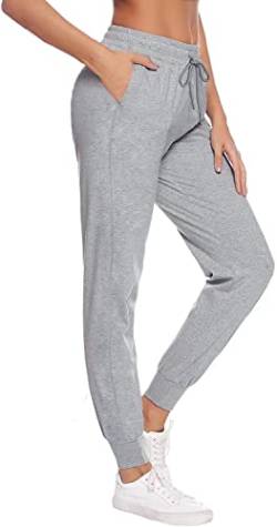 FGFD&OU Jogginghose Damen Sporthose Damen Baumwolle Sweathose für Frauen Jogging Hose Lang Mädchen Trainingshosen Slim Fit Jogger Sweatpants Freizeithose Sportwear für Damen (Hellgrau, XL) von FGFD&OU