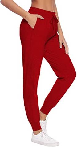 FGFD&OU Jogginghose Damen Sporthose Damen Baumwolle Sweathose für Frauen Jogging Hose Lang Mädchen Trainingshosen Slim Fit Jogger Sweatpants Freizeithose Sportwear für Damen (Rot, S) von FGFD&OU