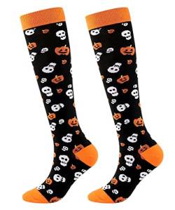 FGFD&OU Kompressionsstrümpfe für Damen und Herren Lustige Socken für Halloween Kompressionssocken Bunte Stützstrümpfe Socken für Laufen, Sport Radsport Jogging, geschenke für halloween(Stil1, S/M) von FGFD&OU