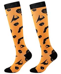 FGFD&OU Kompressionsstrümpfe für Damen und Herren Lustige Socken für Halloween Kompressionssocken Bunte Stützstrümpfe Socken für Laufen, Sport Radsport Jogging, geschenke für halloween(Stil2, L/XL) von FGFD&OU