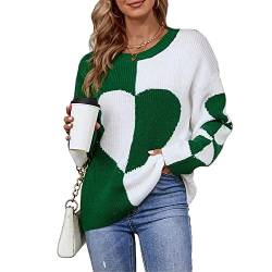 FGFD&OU Pullover Damen Oversize Strickpullover Pulli Rundhals Elegant Sweater Langarm Winter Outwear Thermische Tops Casual Weihnachtspulli für Frauen (A-Grün, M) von FGFD&OU