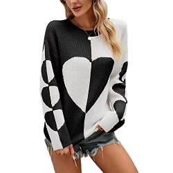 FGFD&OU Pullover Damen Oversize Strickpullover Pulli Rundhals Elegant Sweater Langarm Winter Outwear Thermische Tops Casual Weihnachtspulli für Frauen (A-Schwarz, L) von FGFD&OU