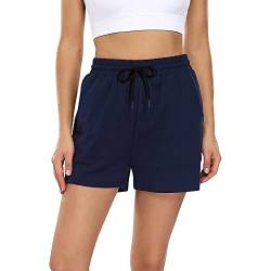 FGFD&OU Shorts Damen Baumwolle Kurz Hosen Jogginghose Kurze Sporthose Sommerhose Sweathose Atmungsaktive Laufshorts Trainingshose zum Fitness Running Gym Basketball Yoga für Sommer (Blau, L) von FGFD&OU