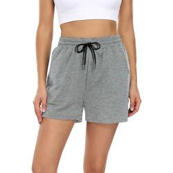 FGFD&OU Shorts Damen Baumwolle Kurz Hosen Jogginghose Kurze Sporthose Sommerhose Sweathose Atmungsaktive Laufshorts Trainingshose zum Fitness Running Gym Basketball Yoga für Sommer (Hellgrau, XL) von FGFD&OU