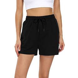 FGFD&OU Shorts Damen Baumwolle Kurz Hosen Jogginghose Kurze Sporthose Sommerhose Sweathose Atmungsaktive Laufshorts Trainingshose zum Fitness Running Gym Basketball Yoga für Sommer (Schwarz, L) von FGFD&OU