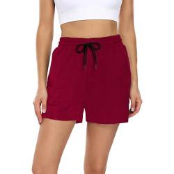 FGFD&OU Shorts Damen Baumwolle Kurz Hosen Jogginghose Kurze Sporthose Sommerhose Sweathose Atmungsaktive Laufshorts Trainingshose zum Fitness Running Gym Basketball Yoga für Sommer (Weinrot, M) von FGFD&OU