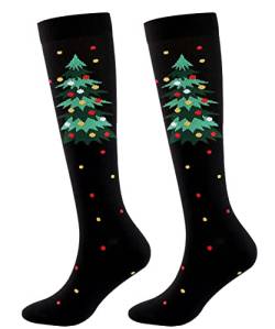 FGFD&OU Weihnachtssocken Kompressionsstrümpfe für Damen und Herren Lustige Socken für Weihnachten Kompressionssocken Bunte Stützstrümpfe Socken für Laufen Sport, Weihnachtsgeschenke(Stil1, L/XL) von FGFD&OU