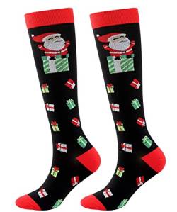 FGFD&OU Weihnachtssocken Kompressionsstrümpfe für Damen und Herren Lustige Socken für Weihnachten Kompressionssocken Bunte Stützstrümpfe Socken für Laufen Sport, Weihnachtsgeschenke (Stil2, L/XL) von FGFD&OU
