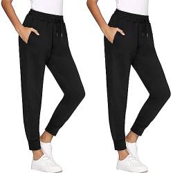 Jogginghose Damen Sporthose Damen Baumwolle Sweathose für Frauen Jogging Hose Lang Mädchen Trainingshosen Slim Fit Jogger Sweatpants Freizeithose Sportwear für Damen (Zwei-Schwarz+Schwarz, 3XL) von FGFD&OU