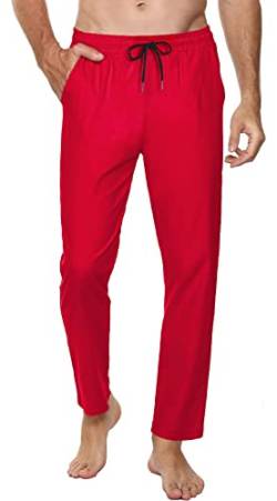 Jogginghose Herren Baumwolle Lange Hosen für Männer Trainingshosen Sporthose Sweathose Jogginghose Jogger Sweatpants Freizeithose Fitnessstudio Laufhosen Sommer und Winter (Rot, L) von FGFD&OU