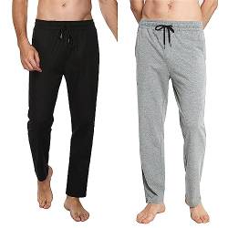 Jogginghose Herren Baumwolle Lange Hosen für Männer Trainingshosen Sporthose Sweathose Jogginghose Jogger Sweatpants Freizeithose Fitnessstudio Laufhosen Sommer und Winter (Zwei-Schwarz+Hellgrau, L) von FGFD&OU