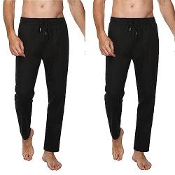 Jogginghose Herren Baumwolle Lange Hosen für Männer Trainingshosen Sporthose Sweathose Jogginghose Jogger Sweatpants Freizeithose Fitnessstudio Laufhosen Sommer und Winter (Zwei-Schwarz+Schwarz, XXL) von FGFD&OU