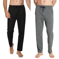 Jogginghose Herren Baumwolle Lange Hosen für Männer Trainingshosen Sporthose Sweathose Jogginghose Jogger Sweatpants Freizeithose Fitnessstudio Laufhosen Sommer und Winter (Zwei-Schwarz+Tiefgrau, L) von FGFD&OU