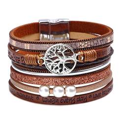 Lederarmband Damen Leder Wickelarmbänder Baum des Lebens Armband mit Magnetverschluss aus Edelstah Bracelet für Frauen & Mädchen (Z-Braun) von FGFD&OU