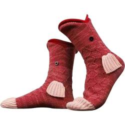 Lustige Socken Herren Damen Bunte Stricksocken Winter Dicke Warme Socken Unisex Kuschel Thermosocken Grobstrick Weihnachtssocken Weihnachtsgeschenke für Männer und Frauen (Fisch, 32-38) von FGFD&OU