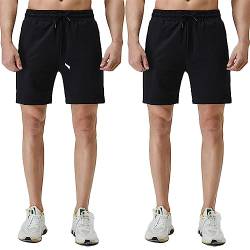 Shorts Herren Baumwolle Kurz Hosen Jogginghose Kurze Sporthose Sommerhose Sweathose Atmungsaktive Laufshorts Trainingshose zum Fitness Running Gym Basketball Yoga für Sommer (Schwarz+Schwarz, S) von FGFD&OU