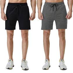 Shorts Herren Baumwolle Kurz Hosen Jogginghose Kurze Sporthose Sommerhose Sweathose Atmungsaktive Laufshorts Trainingshose zum Fitness Running Gym Basketball Yoga für Sommer (Schwarz+Tiefgrau, L) von FGFD&OU